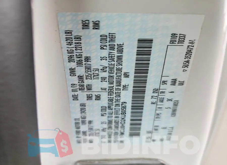 1FMCU0HD2KUB05879 Photo# 13