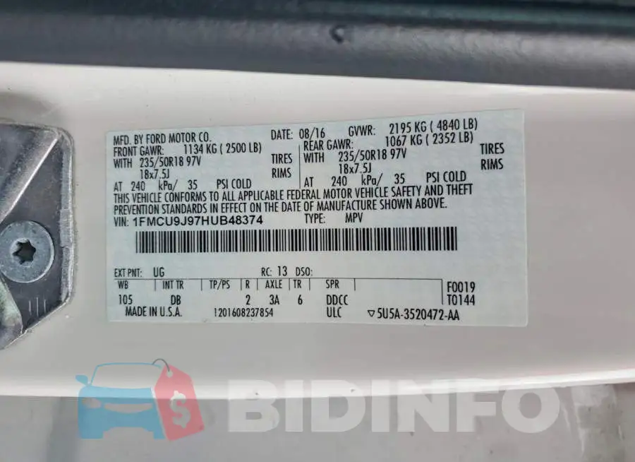 1FMCU9J97HUB48374 Photo# 12