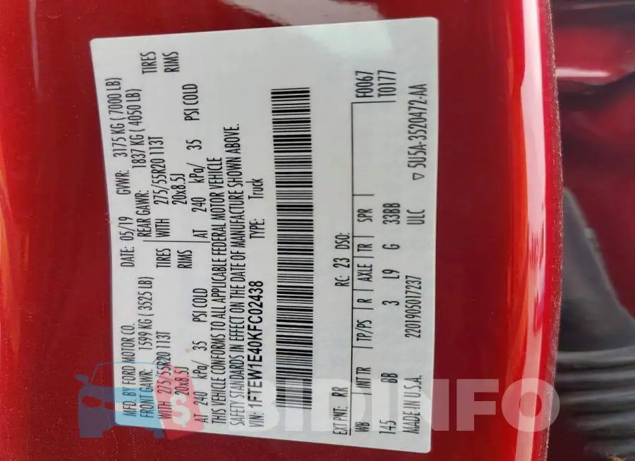 1FTEW1E40KFC02438 Photo# 12