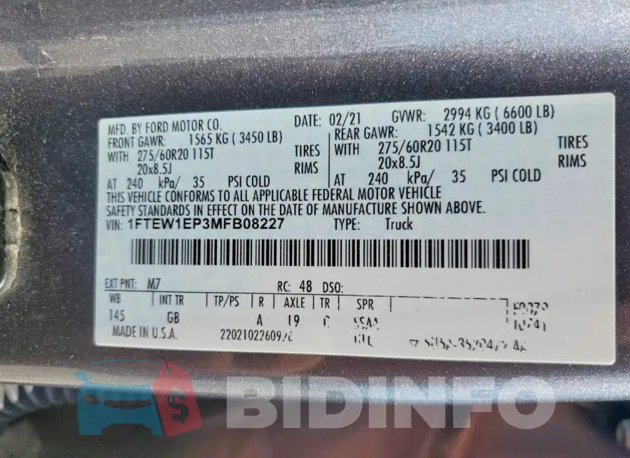1FTEW1EP3MFB08227 Photo# 12