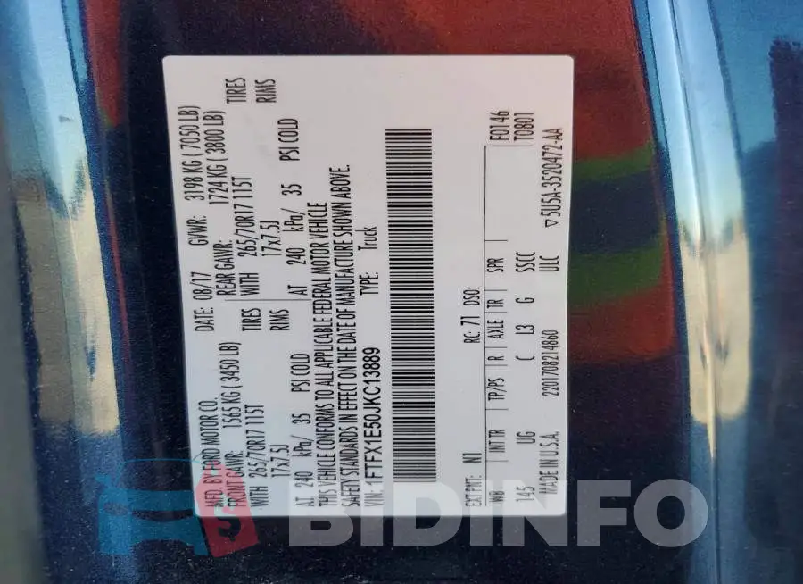 1FTFX1E50JKC13889 Photo# 13