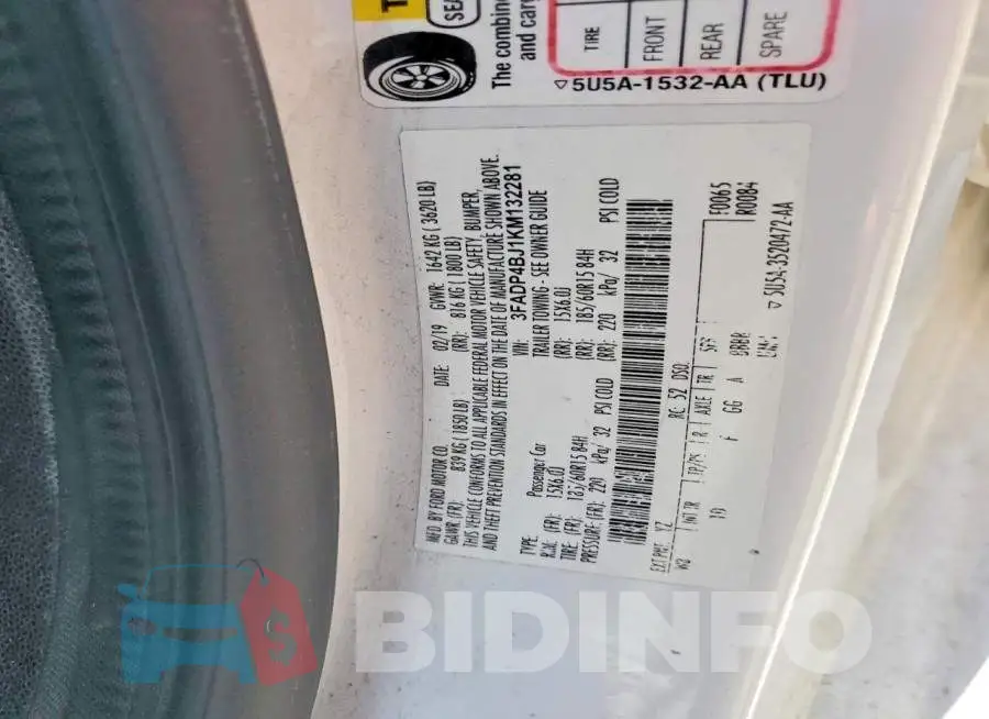 3FADP4BJ1KM132281 Photo# 12
