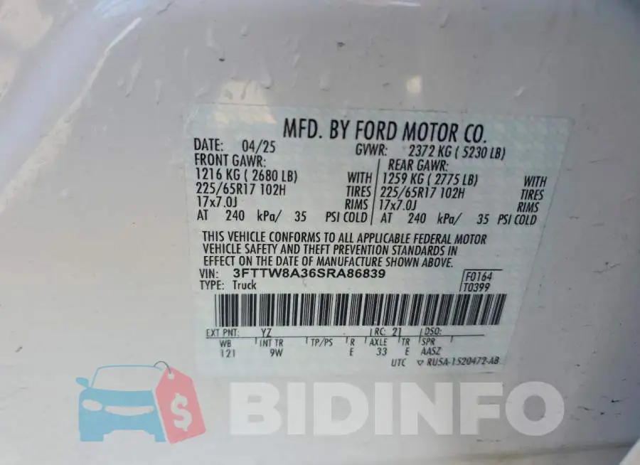 3FTTW8A36SRA86839 Photo# 13