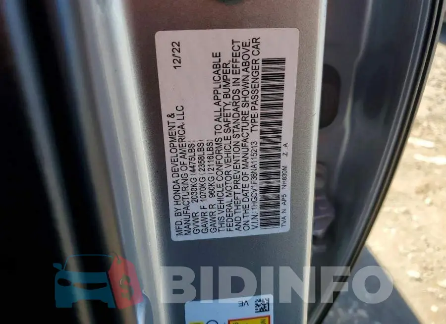 1HGCV1F38NA115213 Photo# 12