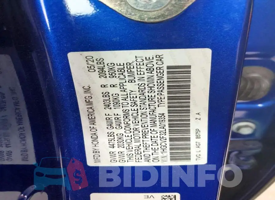 1HGCV2F32LA019354 Photo# 12