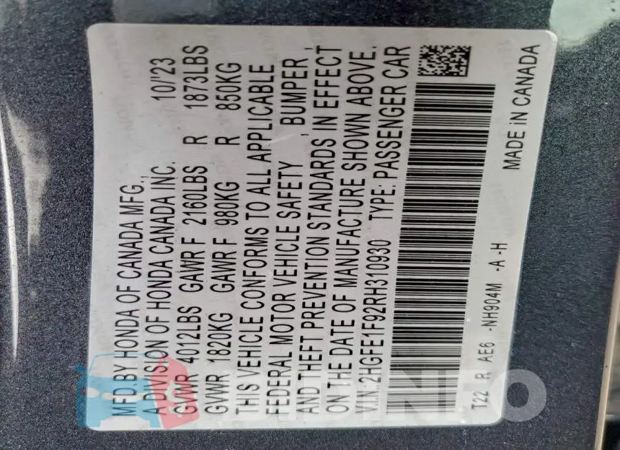 2HGFE1F92RH310930 Photo# 12