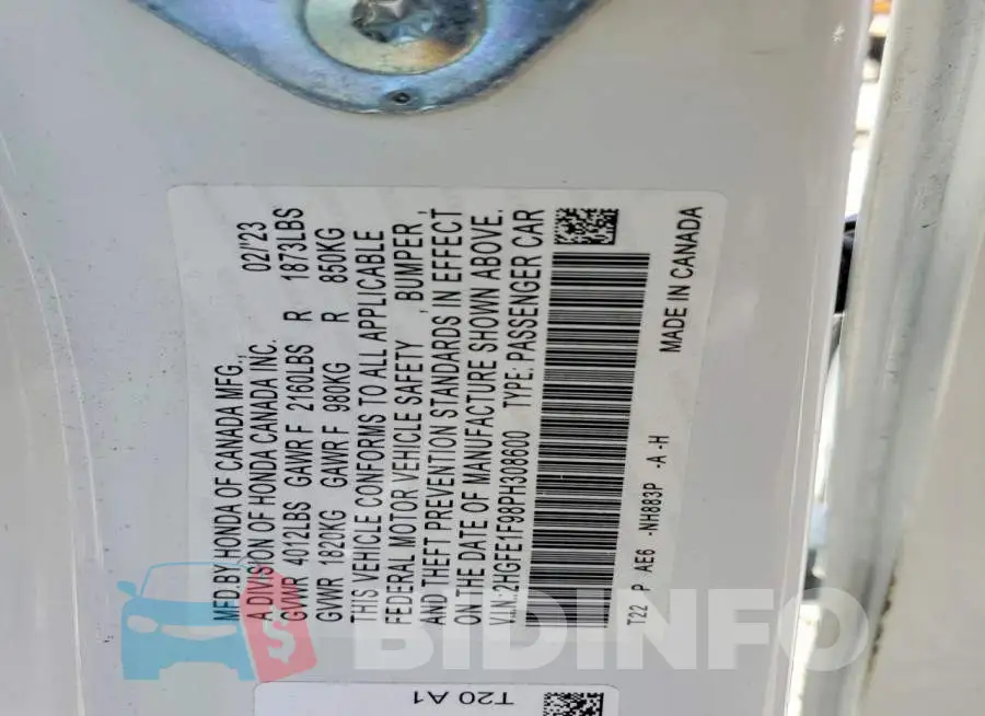 2HGFE1F98PH308600 Photo# 12