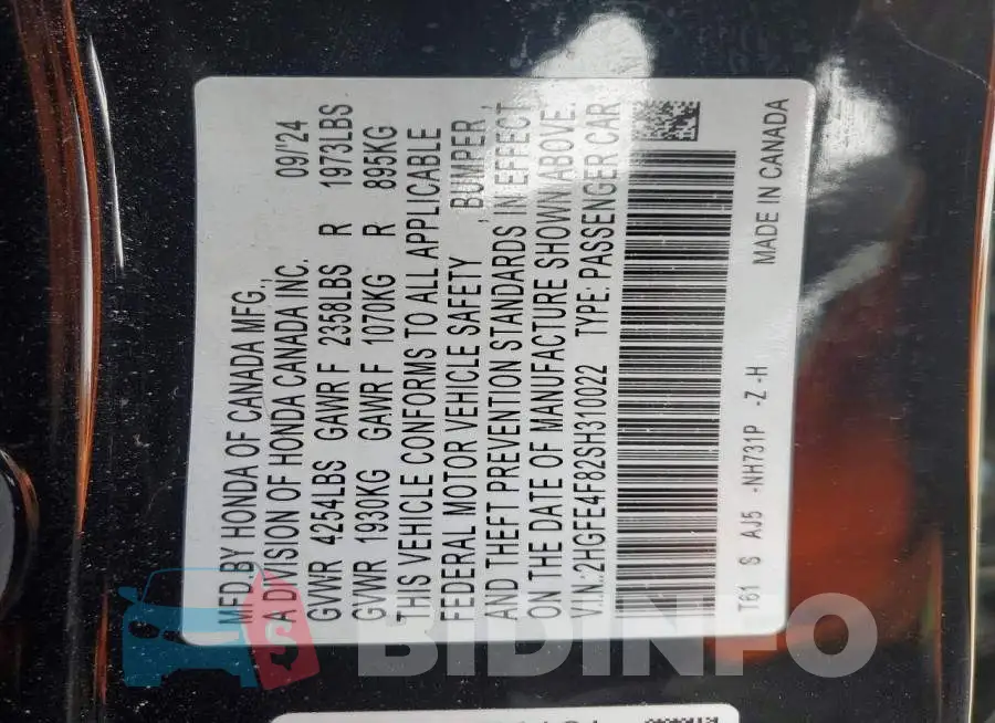 2HGFE4F82SH310022 Photo# 12