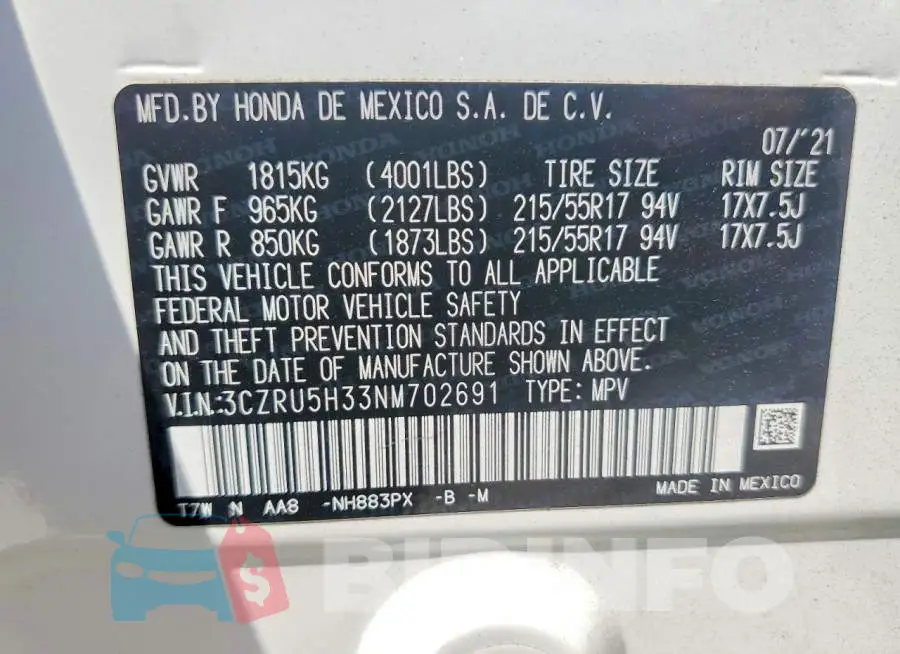 3CZRU5H33NM702691 Photo# 13