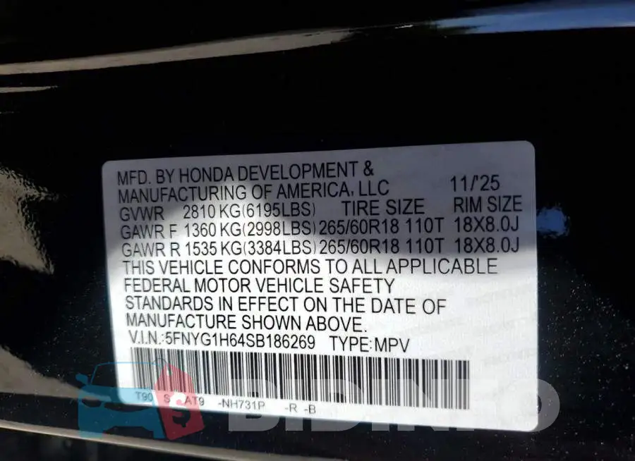 5FNYG1H64SB186269 Photo# 13