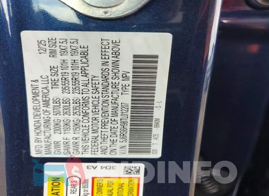 5J6RS6H98TL012207 Photo# 13