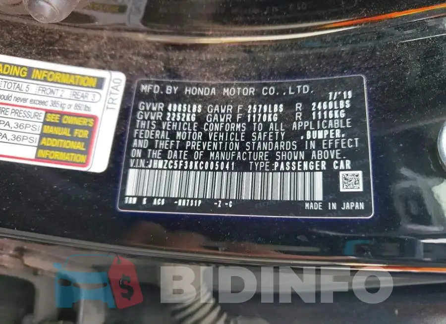 JHMZC5F38KC005041 Photo# 12