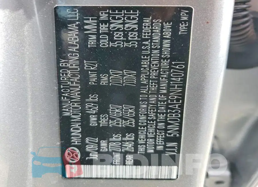 5NMJB3AE9NH140761 Photo# 13