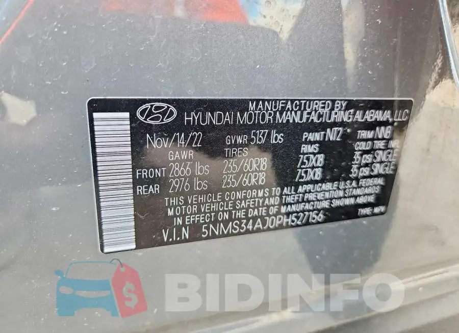 5NMS34AJ0PH527156 Photo# 13