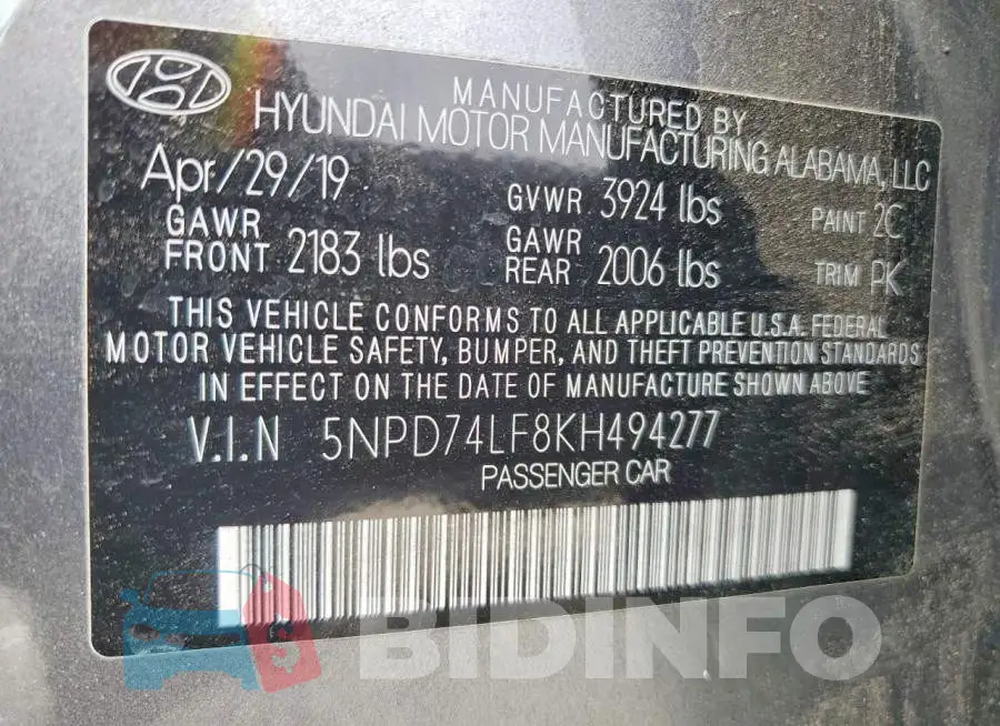 5NPD74LF8KH494277 Photo# 13