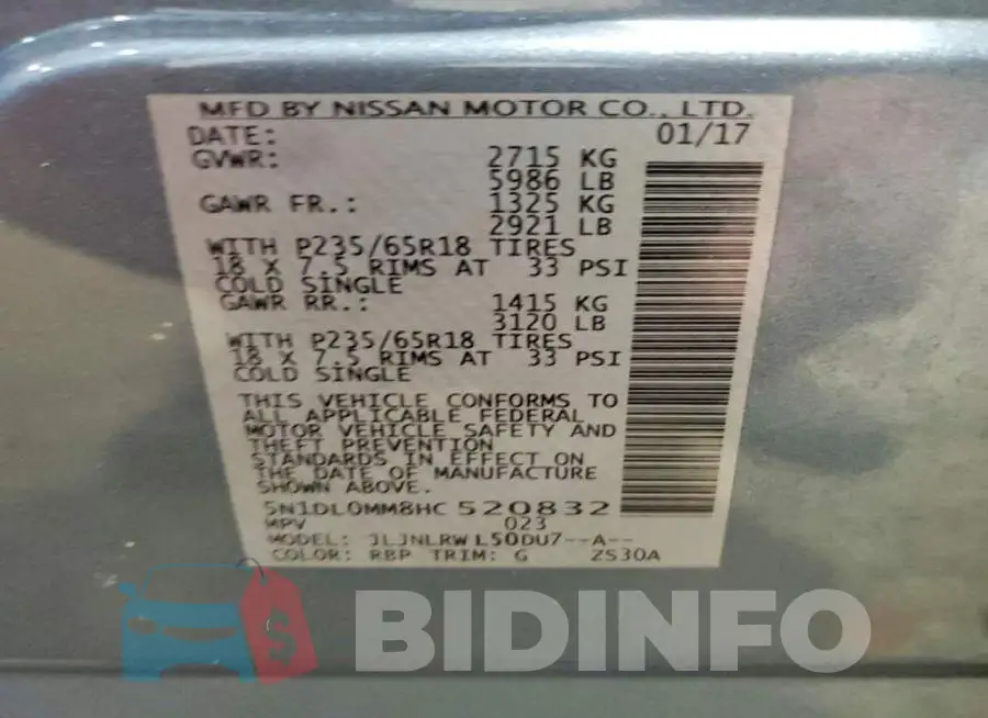 5N1DL0MM8HC520832 Photo# 13