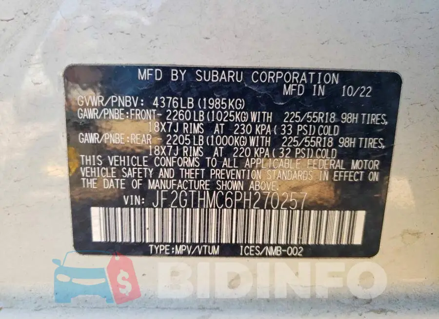 JF2GTHMC6PH270257 Photo# 13
