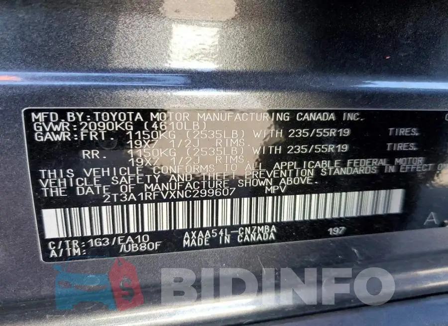 2T3A1RFVXNC299607 Photo# 13