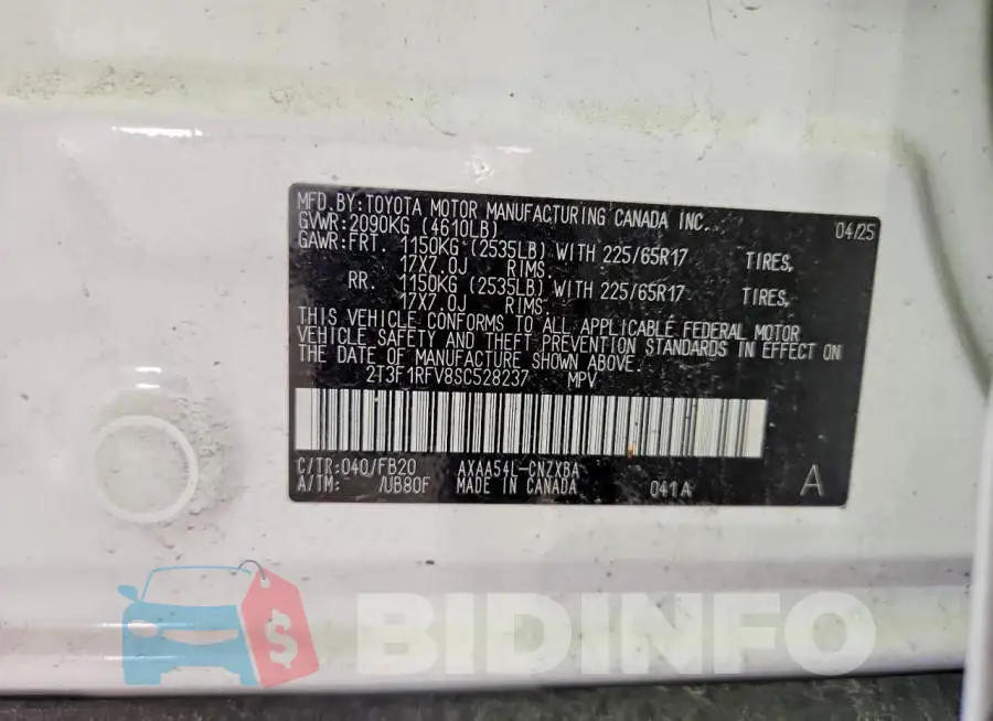 2T3F1RFV8SC528237 Photo# 14