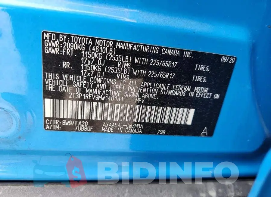2T3P1RFV9MW140181 Photo# 12