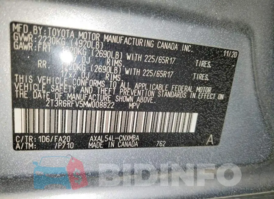 2T3R6RFV5MW008822 Photo# 13