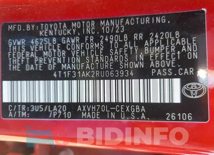 4T1F31AK2RU063934 Photo# 12