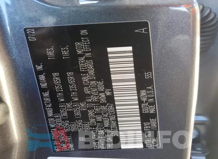 5TDZZRAH1NS130847 Photo# 13