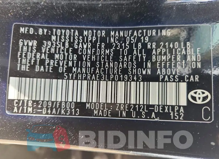 5YFHPRAE3LP019343 Photo# 13