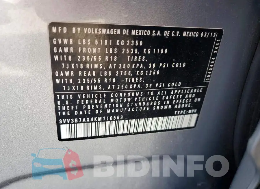 3VV3B7AX4KM110563 Photo# 13