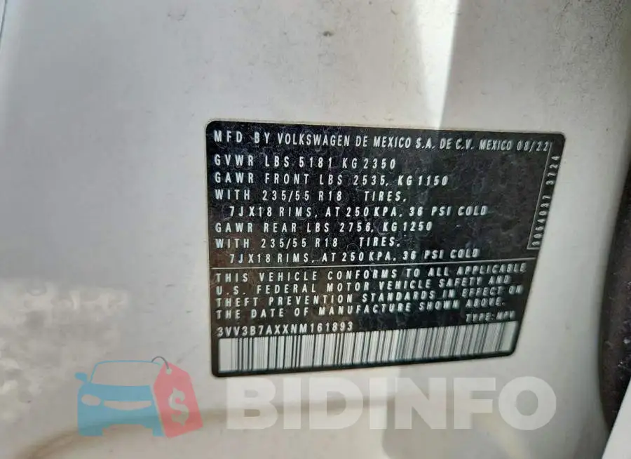 3VV3B7AXXNM161893 Photo# 13