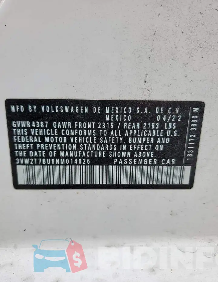 3VW2T7BU9NM014926 Photo# 13