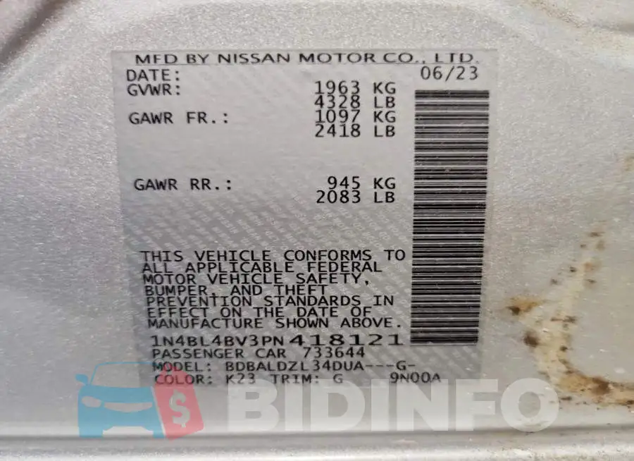 1N4BL4BV3PN418121 Photo# 13