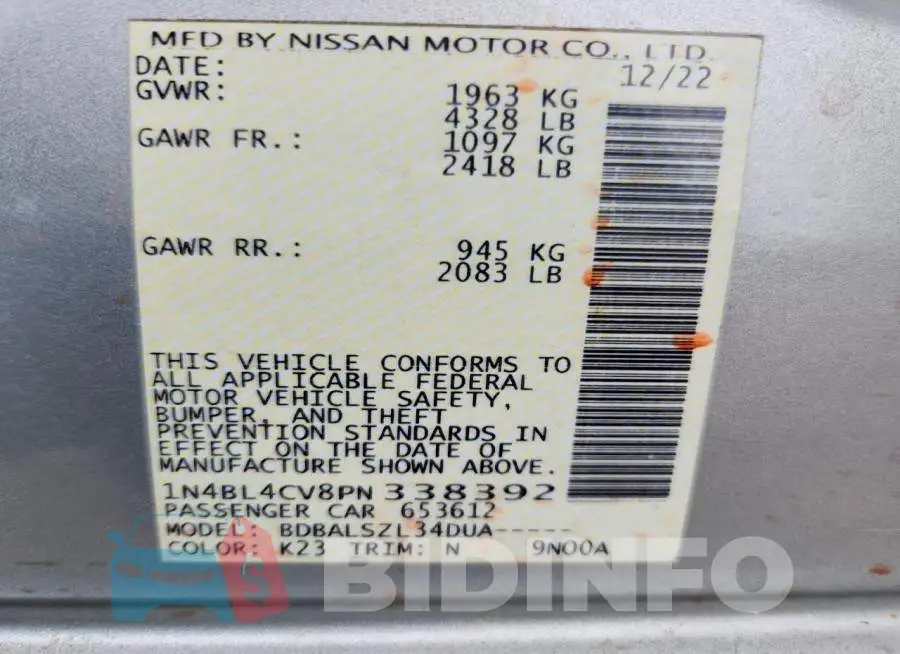 1N4BL4CV8PN338392 Photo# 13