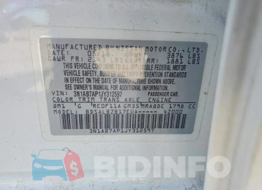 3N1AB7AP1JY312597 Photo# 12