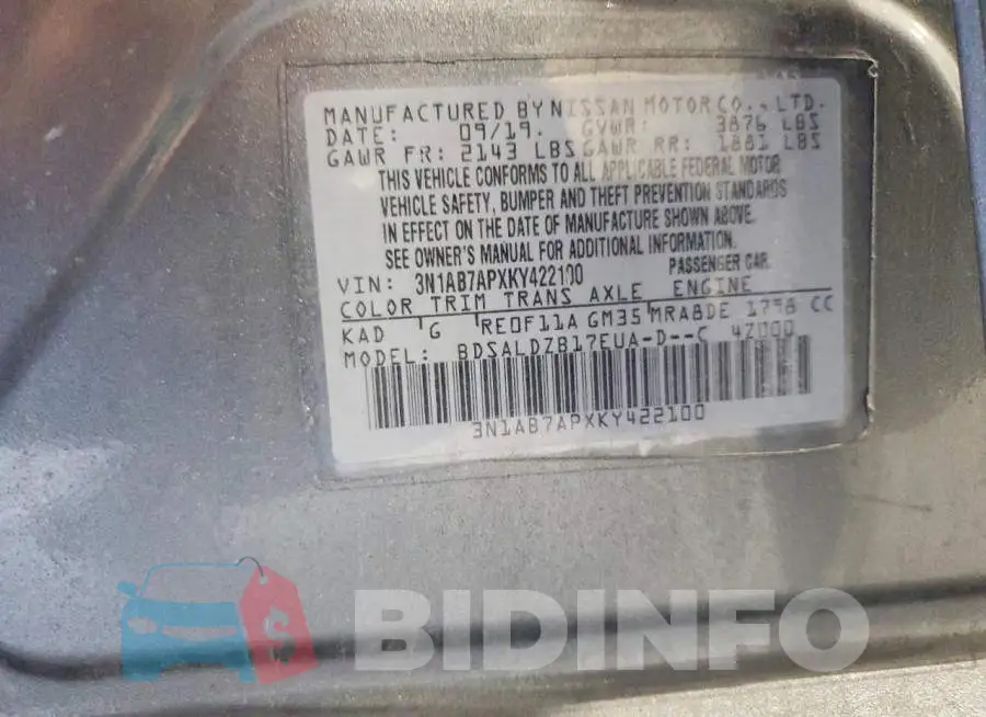 3N1AB7APXKY422100 Photo# 12