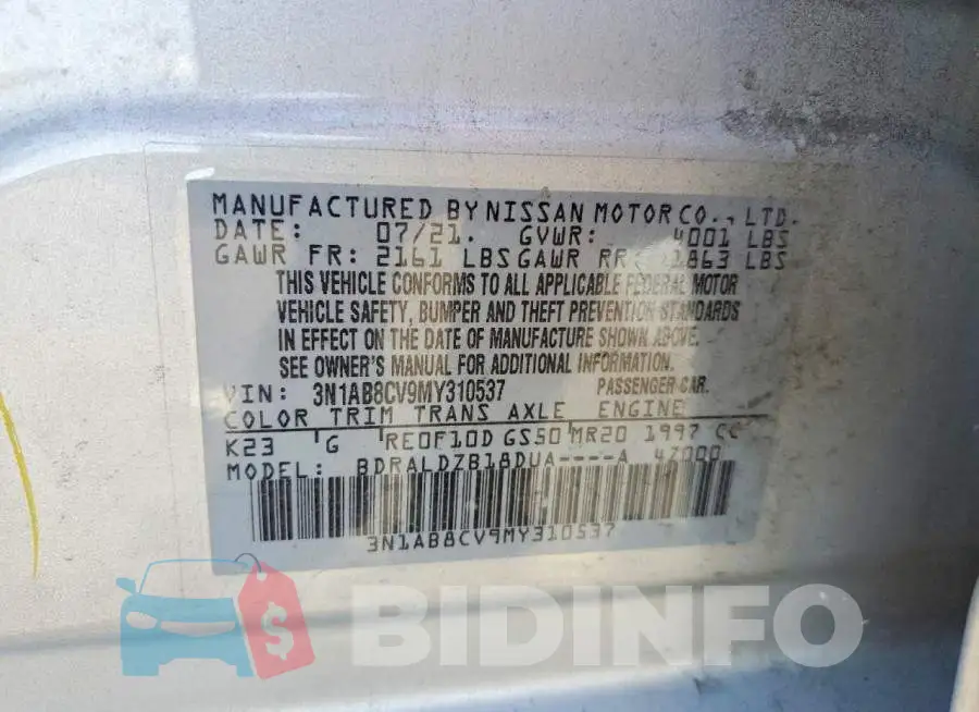 3N1AB8CV9MY310537 Photo# 12