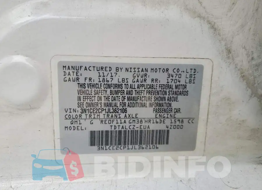 3N1CE2CP1JL362106 Photo# 12