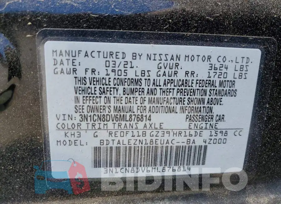 3N1CN8DV6ML876814 Photo# 12