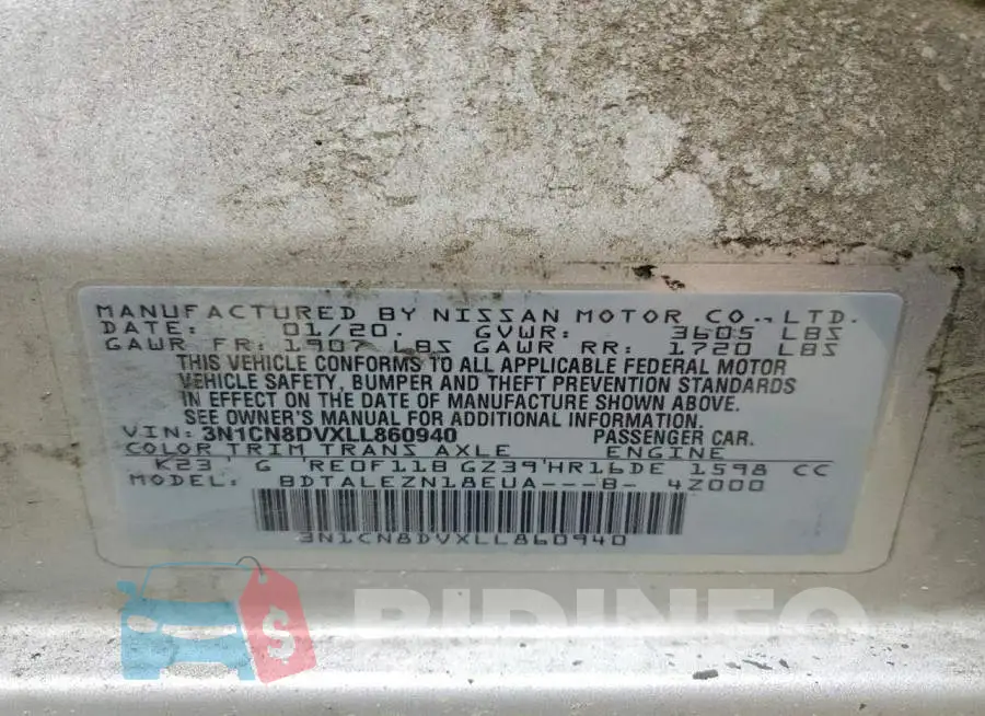 3N1CN8DVXLL860940 Photo# 12