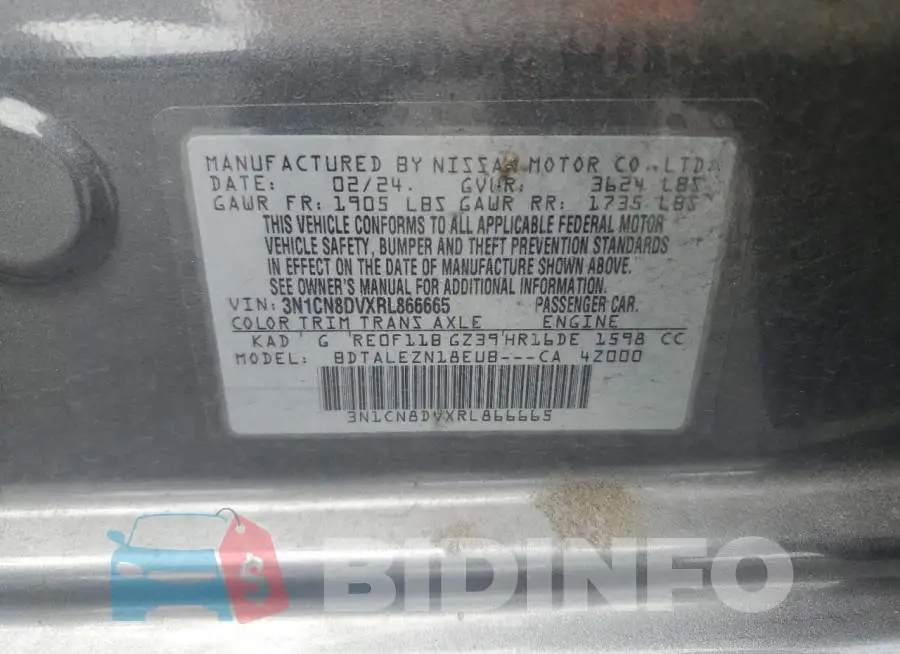 3N1CN8DVXRL866665 Photo# 12