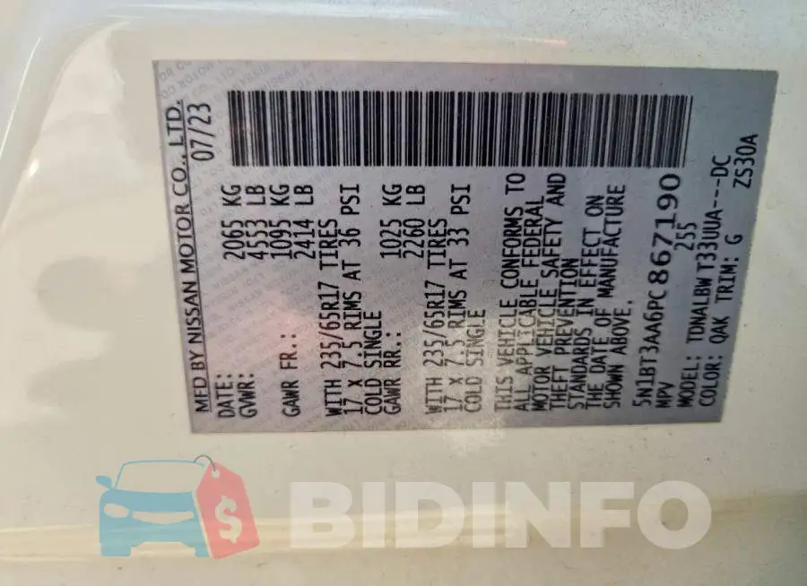 5N1BT3AA6PC867190 Photo# 13
