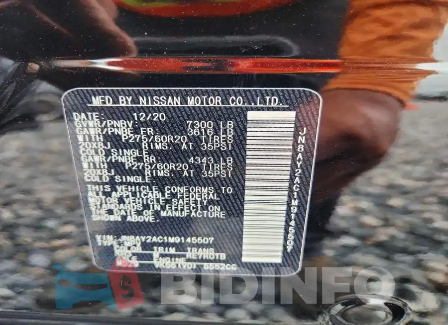 JN8AY2AC1M9145507 Photo# 14