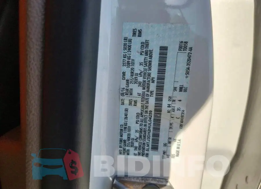 5LMTJ3DH2HUL04259 Photo# 13