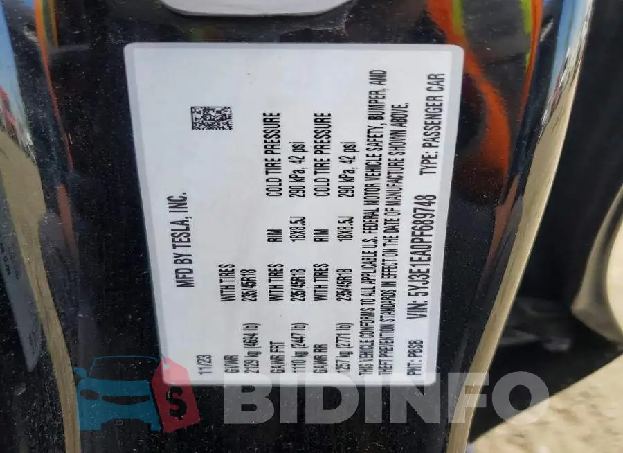 5YJ3E1EA0PF689748 Photo# 12