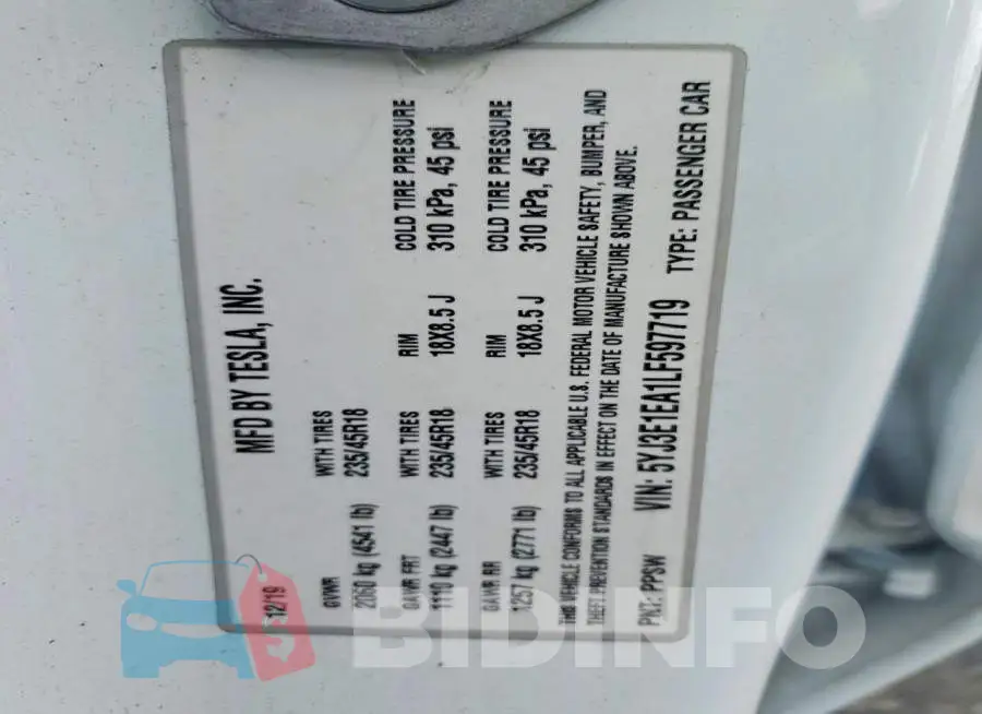 5YJ3E1EA1LF597719 Photo# 12