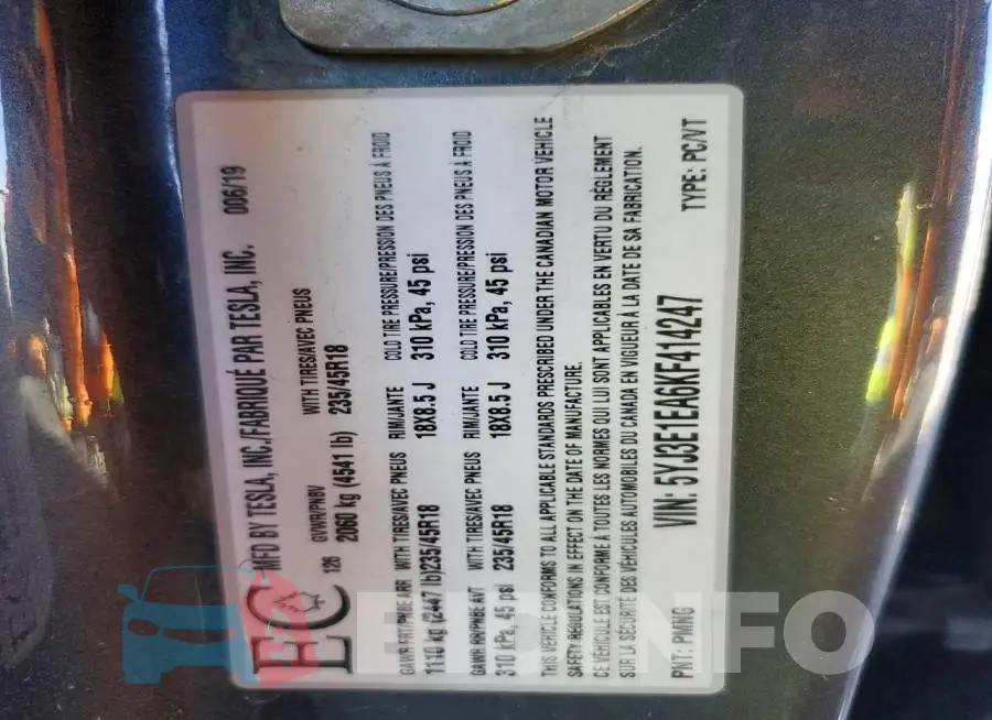 5YJ3E1EA6KF414247 Photo# 12