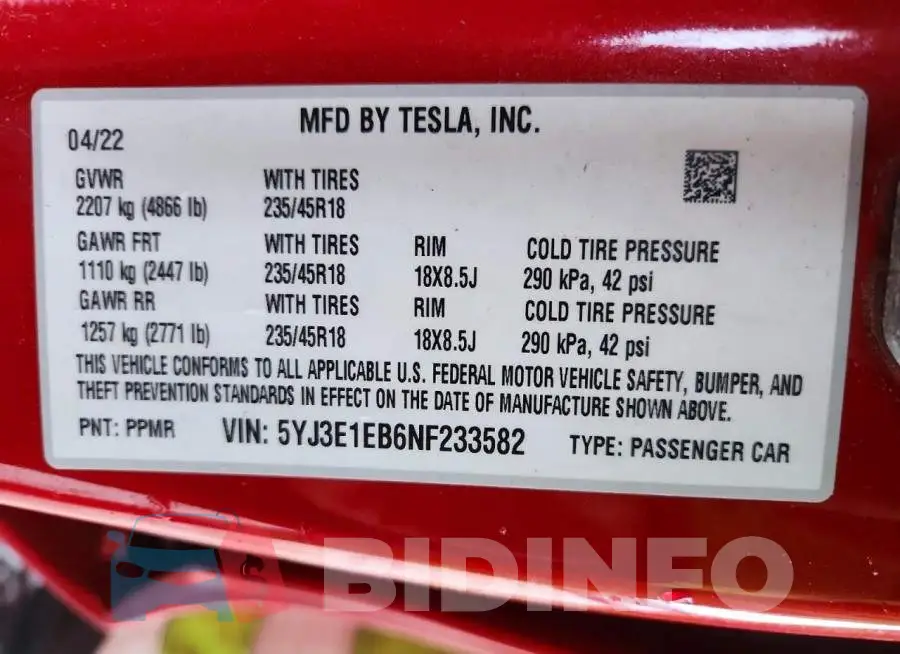 5YJ3E1EB6NF233582 Photo# 12