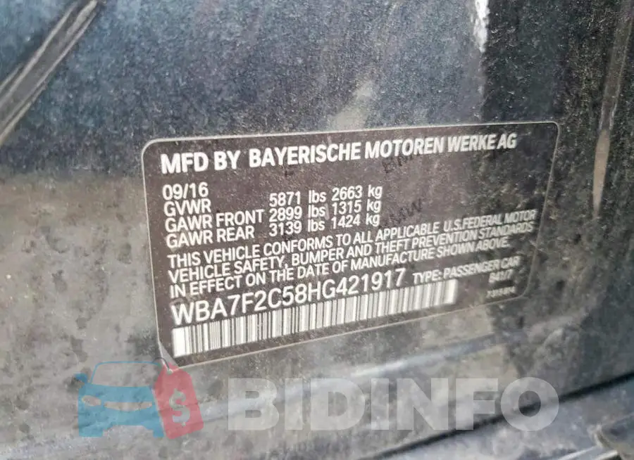 WBA7F2C58HG421917 Photo# 12