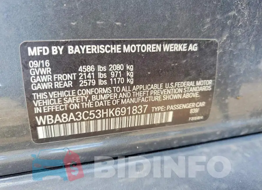 WBA8A3C53HK691837 Photo# 12