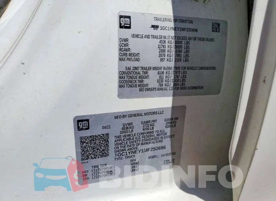1GC1YNEY1MF250696 Photo# 12